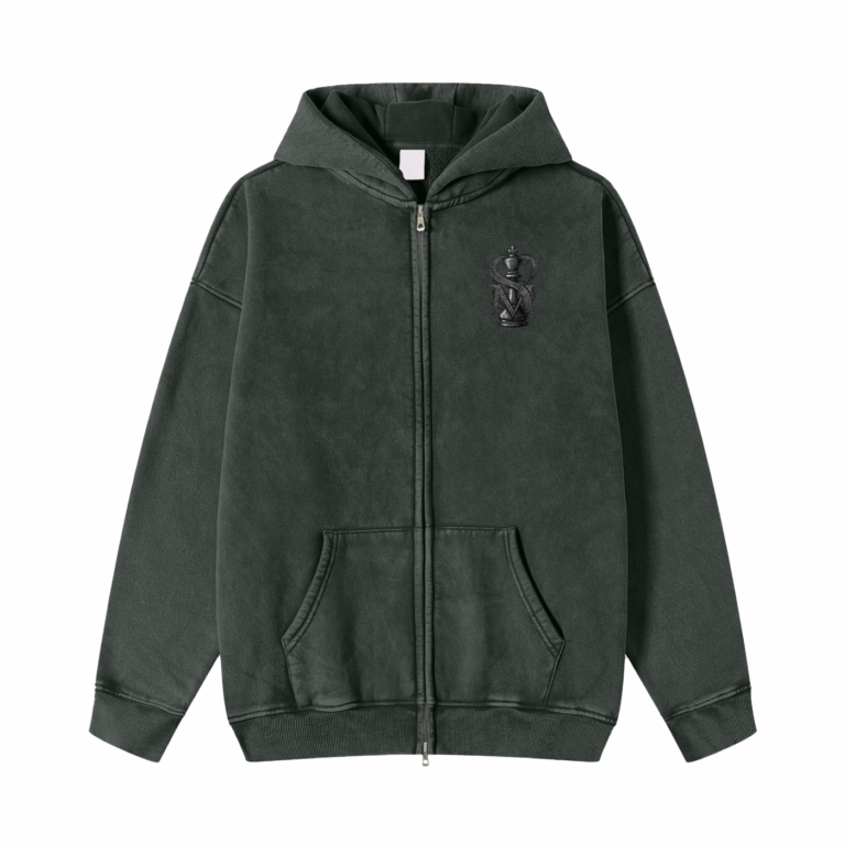 Dark Pawn Snow Washed Zip-Through Fleece Hoodie