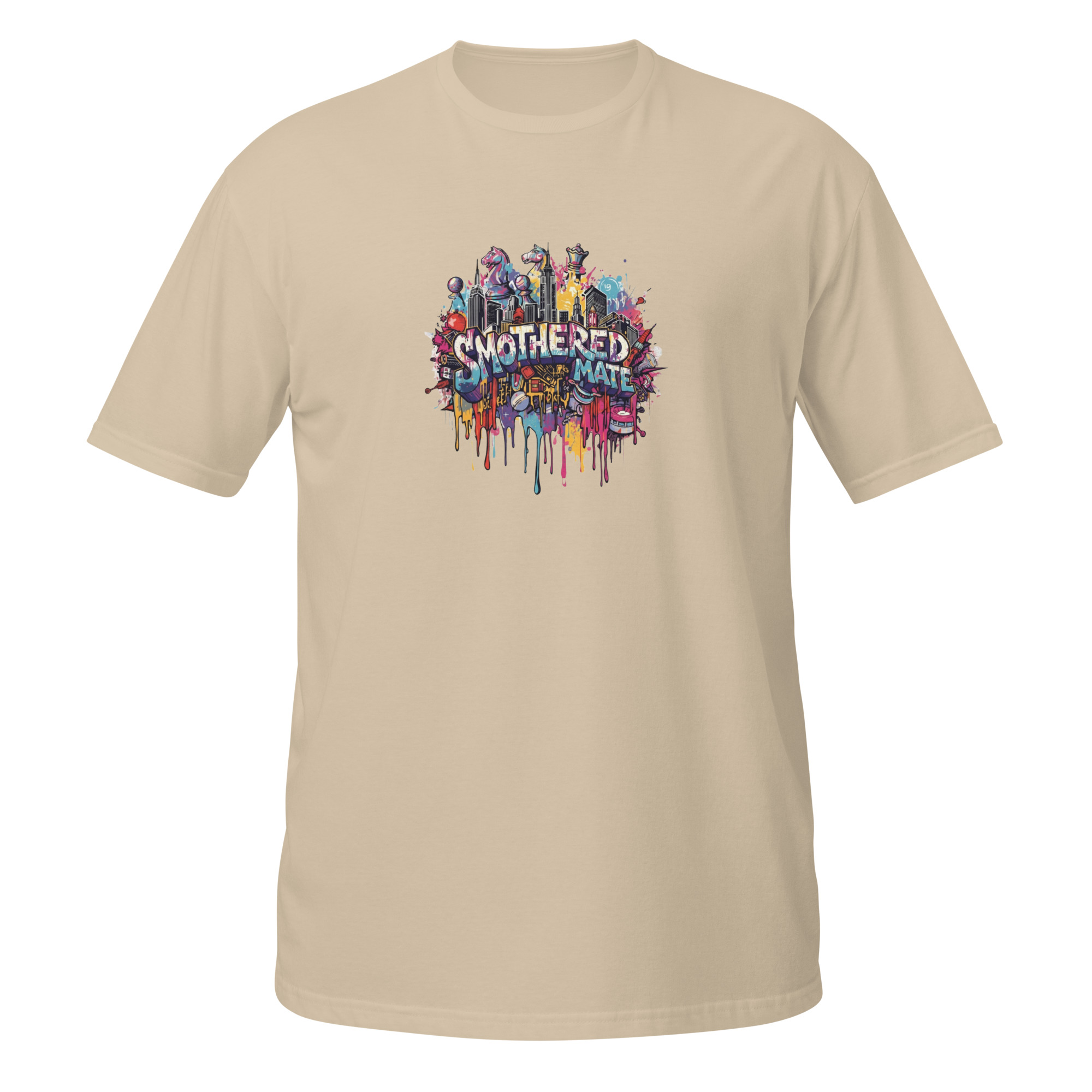 Graffiti Skyline chess t-shirt by Smothered Mate Chess Apparel - front