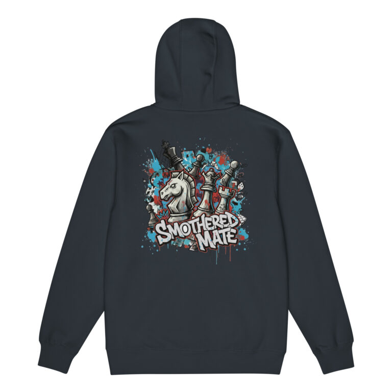 Blue Splat Graffiti Chess Zip Hoodie by Smothered Mate - back